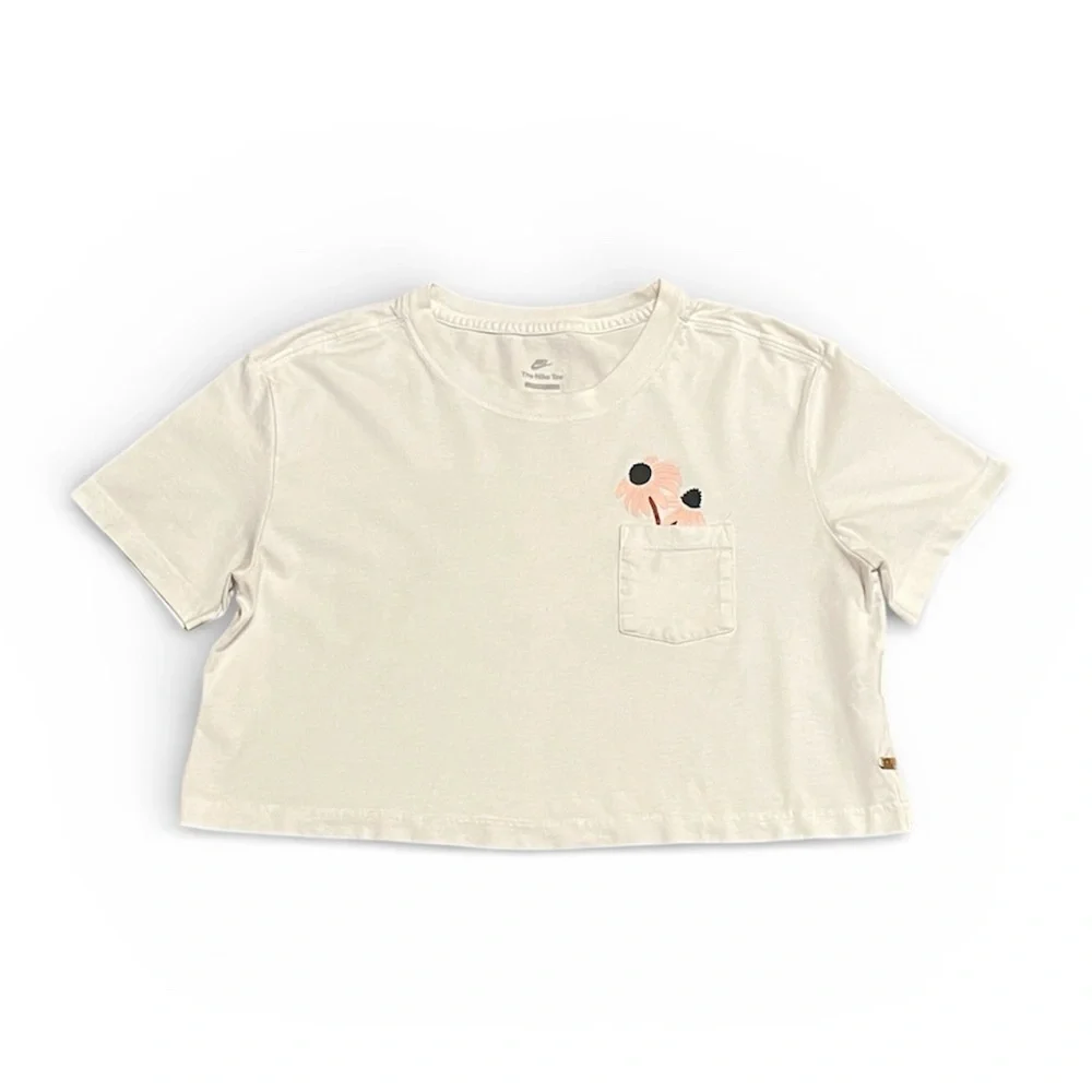 Nike “The Nike Tee” Cropped Tee in White w/Floral Design Women’s Sz Small